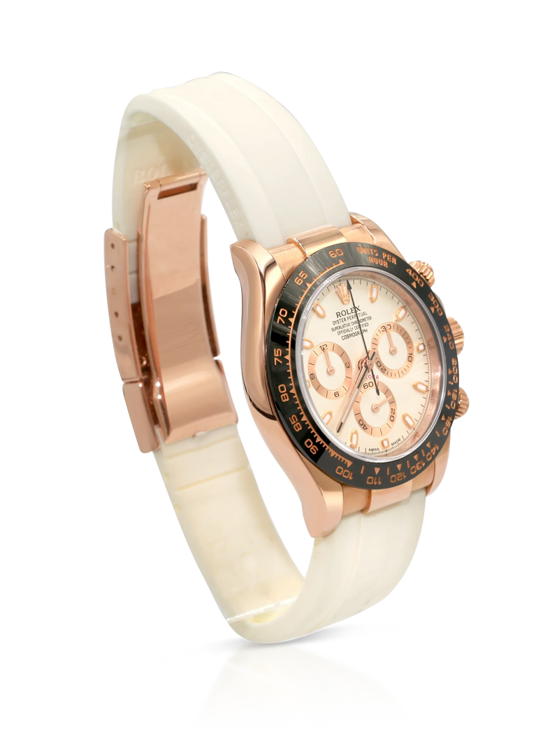 Rolex Daytona Rose Gold Oysterflex Ivory dial White Band - 116515LN