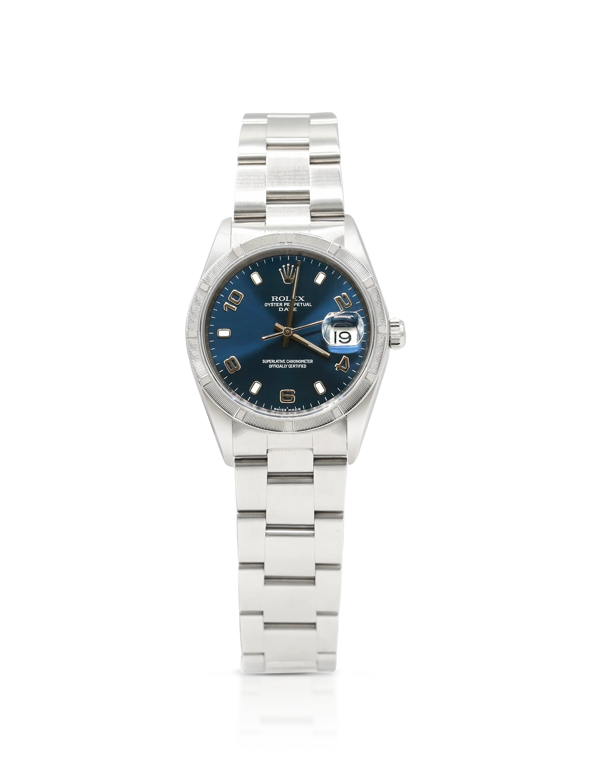 Rolex Date Blue Dial Engine Turned Bezel 15210