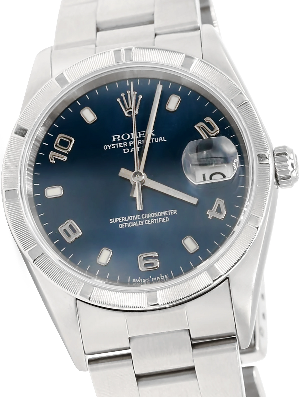 Rolex Date Blue Dial Engine Turned Bezel 15210